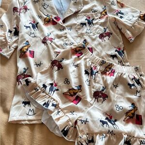 Women’s Pajamas short set silk  with Western print NWOT